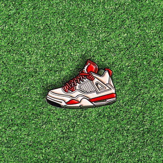 red and white sneaker golf ball marker